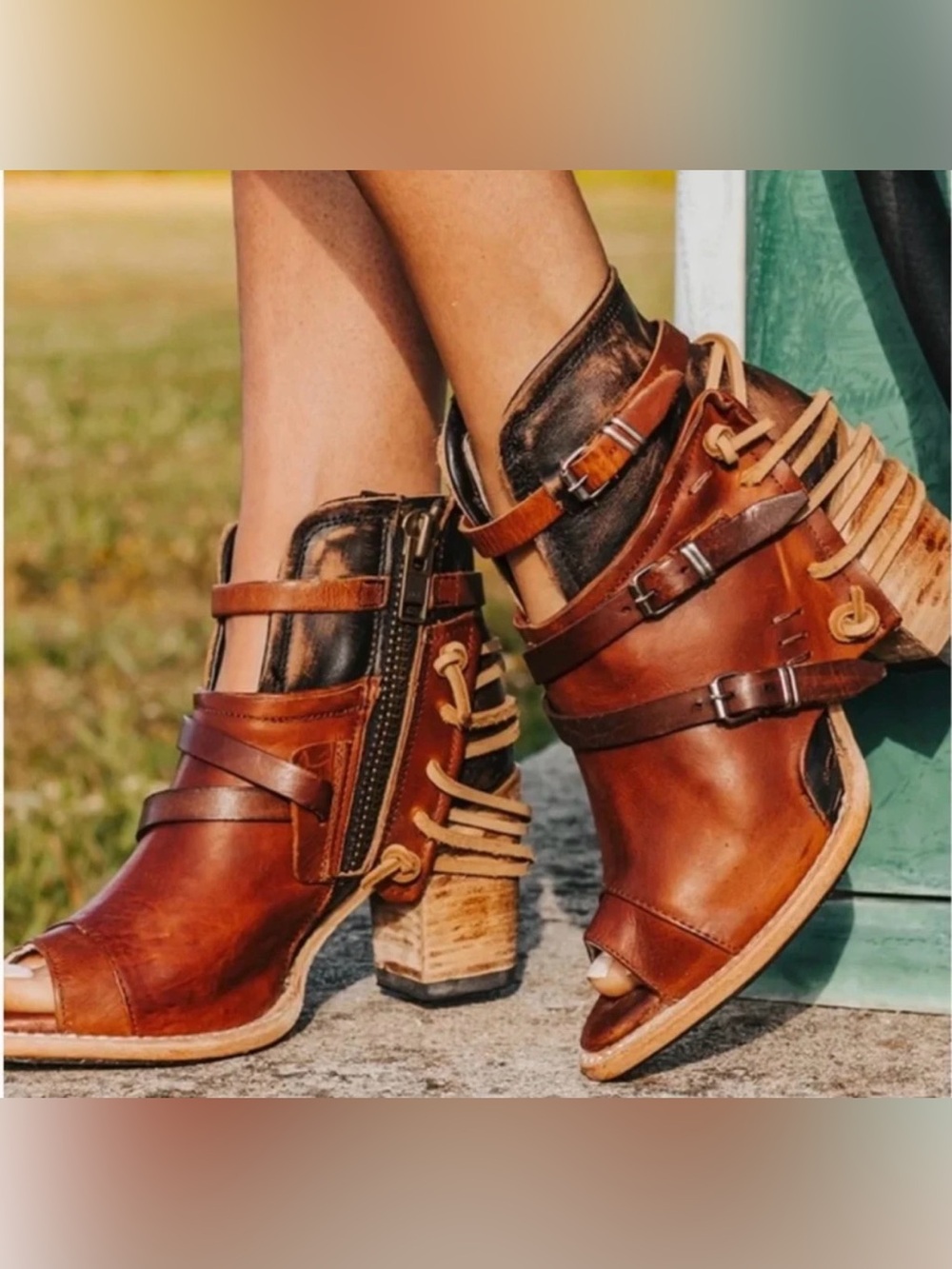 Freebird Women's 6 Brown Leather Estes Booties Distressed Western Boho